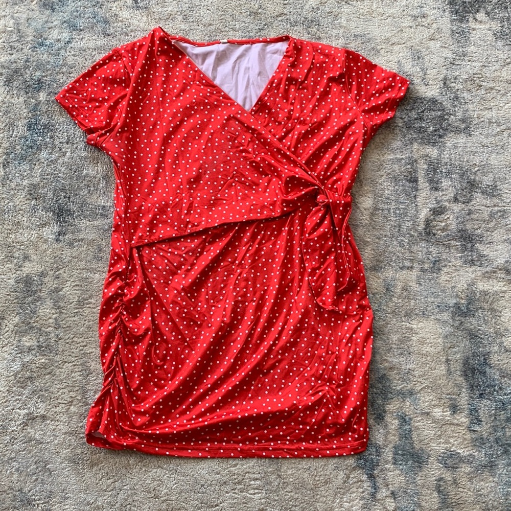 Red and White Polka Dot Maternity Top